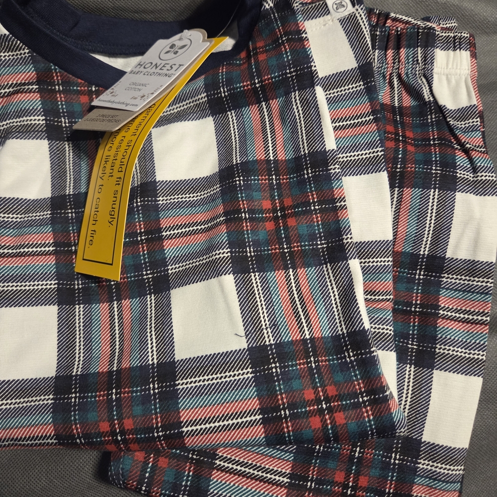 Honest Baby Company Organic Kids Plaid Pajama Set - Navy, Red, White